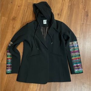 Queen of Sparkles Black Hooded Jacket with Colorful Sleeve Accents
